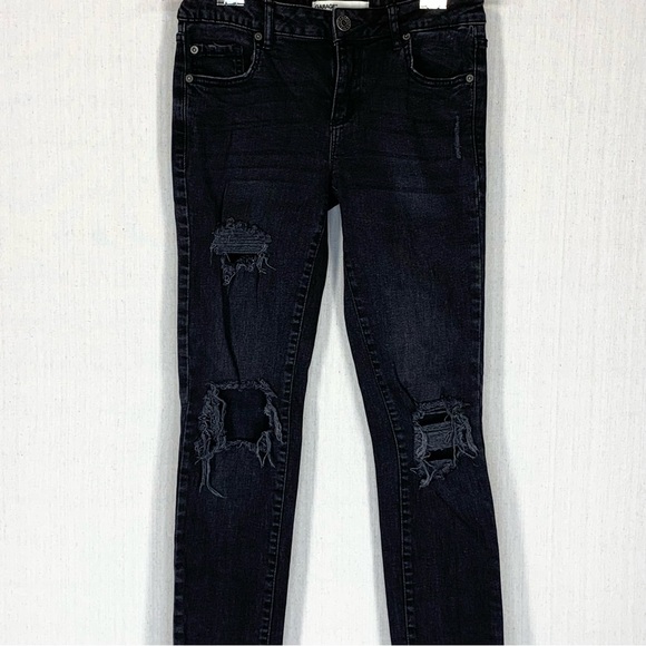 Garage Denim~Women’s/Juniors Super Skinny Distressed Black Jeans with Holes~Sz 7 - Picture 3 of 13